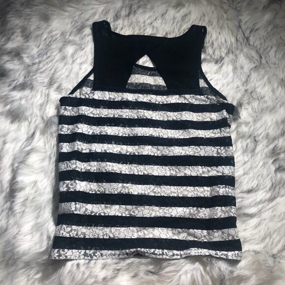 Express Sleeveless Floral Lace Black & White Striped Emo Tank Top - Picture 7 of 7
